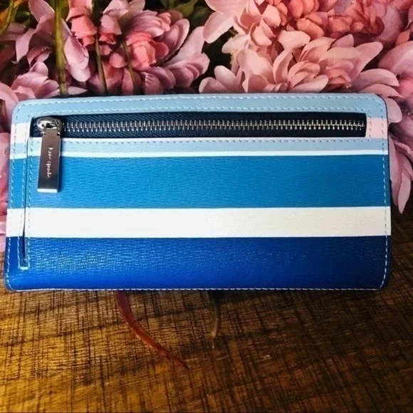 Kate Spade Hot Air Balloon Snap Wallet Blue Stripe KSNY Logo - Picture 2 of 4